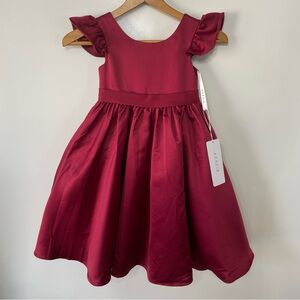 Azazie Girls Violeta Burgundy Flutter Sleeve Satin Dress, size 5T